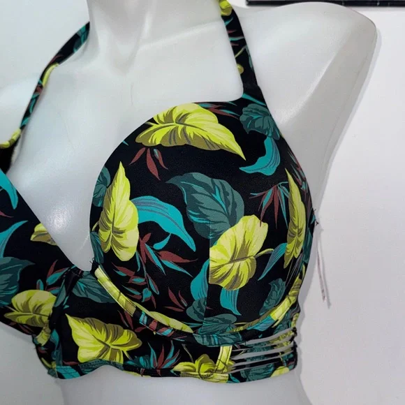 Victoria's Secret Leaf Print Bikini - Black & Green 32C bombshell/M NWT - Picture 4 of 12
